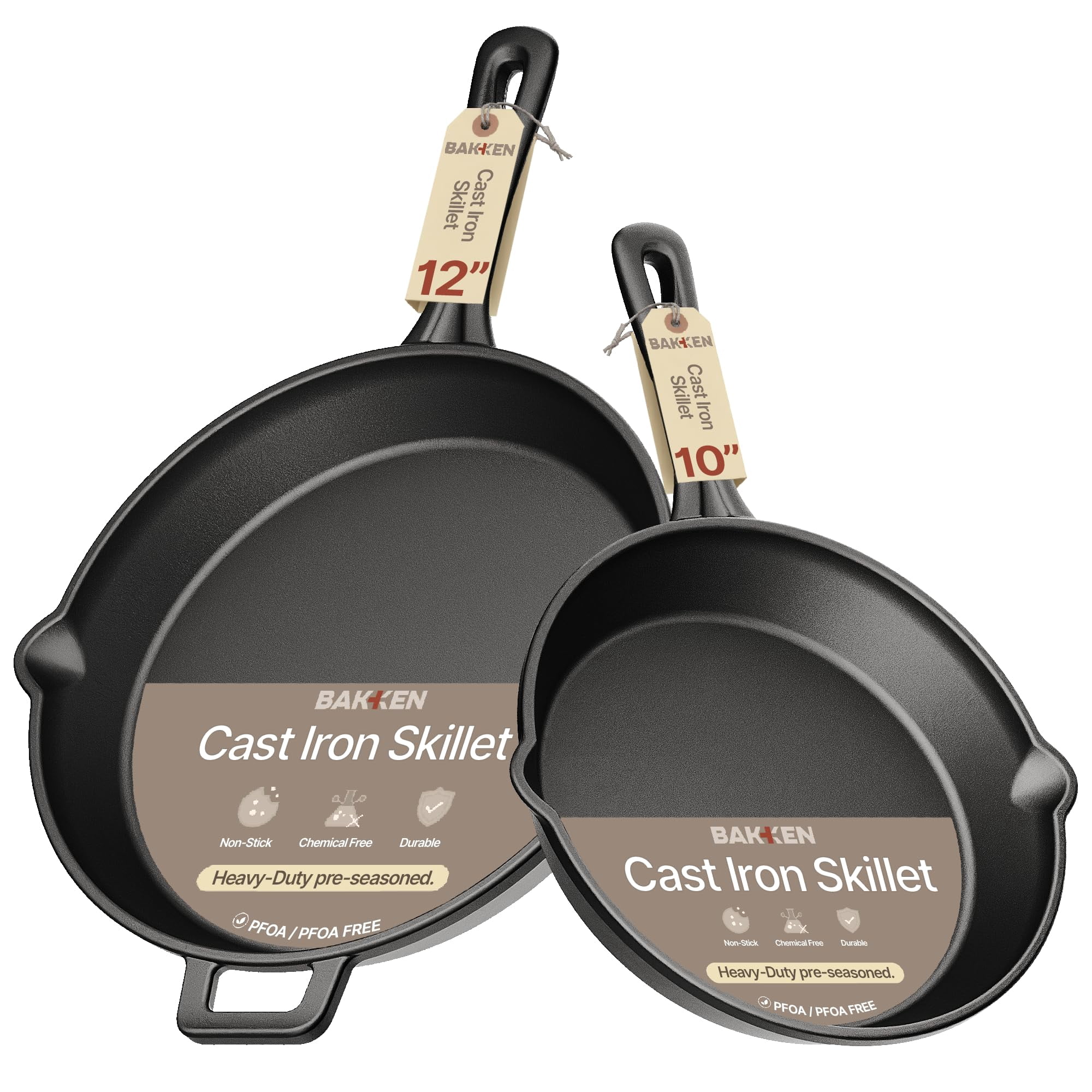 Set De Sartenes De Hierro Fundido Bakkenmaster De 25 Y 30 Cm, Precuradas
