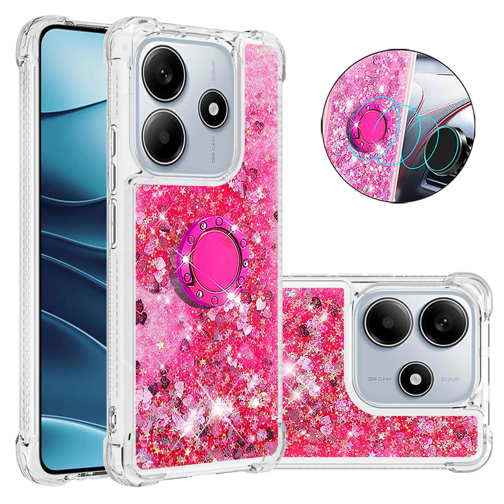 Foxdock Funda Glitter Líquida Para Xiaomi Redmi Note 14 4g Con Anillo Brillante, Tpu Antichoques Y Esquinas Reforzadas, Soporte