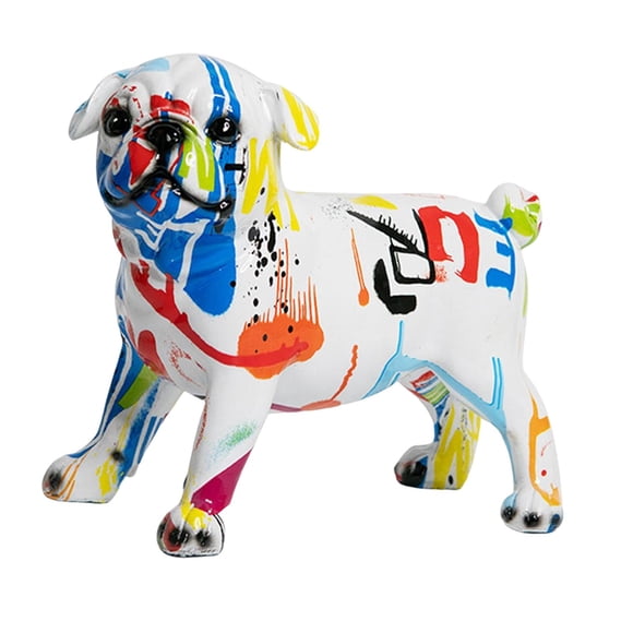 Graffiti English Dog Statue Obra De Arte Para La Decoración Del Hogar Dog Lover Gift White Multicolor
