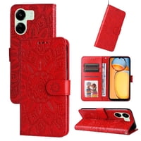 Funda Tipo Cartera Foxdock Para Xiaomi Poco M6 5G , Diseño Girasol En Relieve, Cuero Pu, Cierre Magnético, Soporte Y Tarjetero