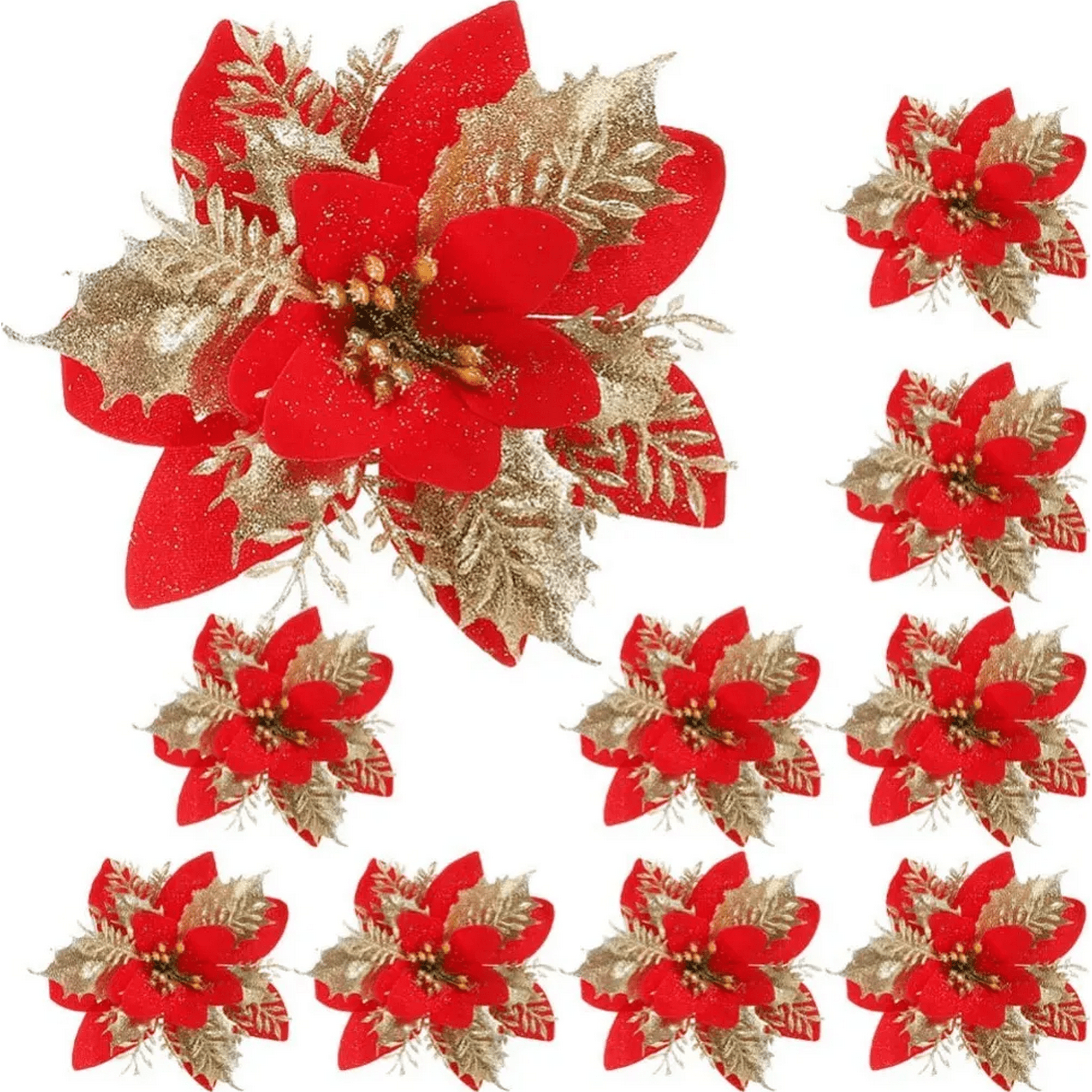 Geneerico - Pack 12 Flores Decorativas Plateadas Para Árbol Navidad