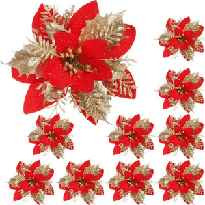 Geneerico - Pack 12 Flores Decorativas Plateadas Para Árbol Navidad
