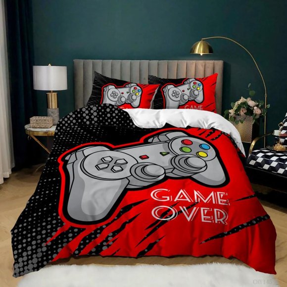 Game Time Gamer Gaming Controller Handle3 Quilt Duvet Cover Set Kids3-Piece Bedding Set