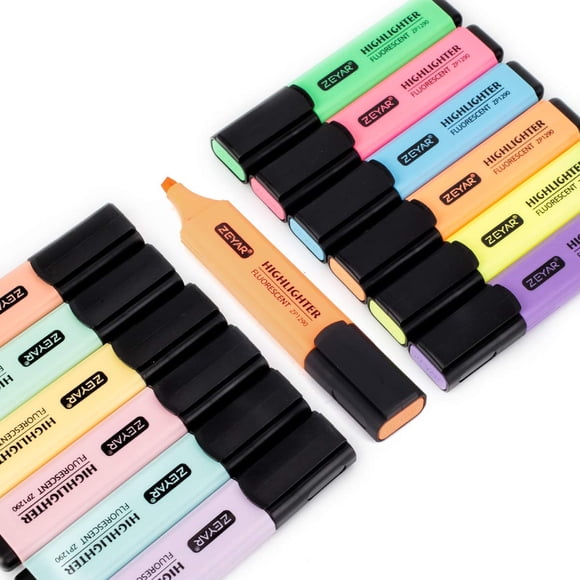 Rotulador resaltador ZEYAR con punta cincelada a base de agua, 12 colores