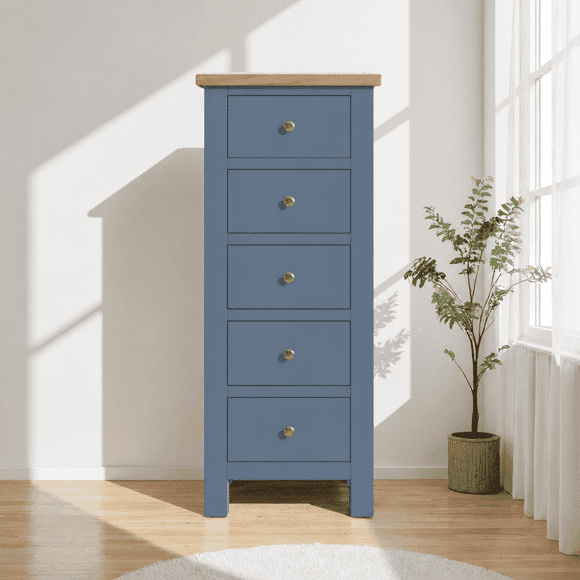Cómoda "Kull" Minimalista 5 Cajones Mueble de Madera Slim - Azúl Marino - 55x40x120 cm