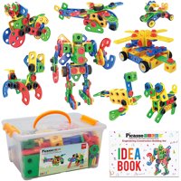 Picassotiles Stem Learning Toys 152 Piece Building Block Set Kid Toy Construction Engineering Kit Educational Blocks W / Idea Book Design Guide, Storage Carry Box, Power Drill, Ratchet, Age 3+ Ptn152
