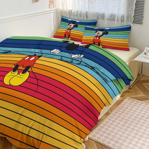 Mickey Print Bedding Set Pattern Duvet Cove Set 3 Pieces 1 Quilt Cover And 2 Pillowcases for Women Men Teens