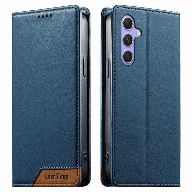 Funda Tipo Cartera de Cuero Sintético para Samsung Galaxy A55 Bloqueo RFID, con Ranuras para Tarjetas y Bolsillo para Efectivo, Cierre Magnético Fuerte Azul