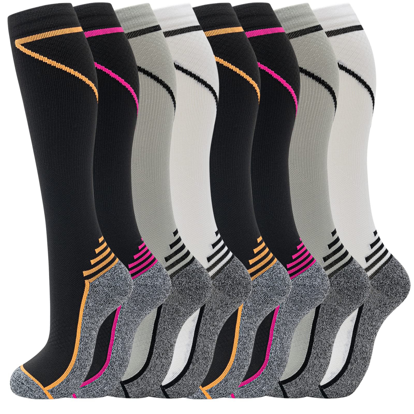 Fenglaoda 8 Pairs Compression Socks For Men & Women 20-30 Mmhg Knee High Nurse Pregnant Running Medical And Travel Athletic