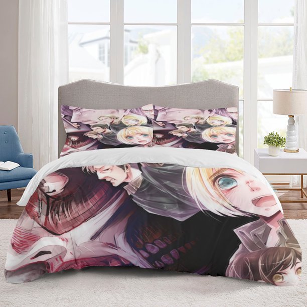 Attack on Titan Bedding Sets Cartoon Duvet Cover Lightweight 3 Piece Bet Sets for Kids Boys Girls