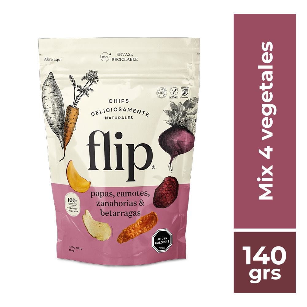 Chips Vegetales Mix Papa, Camote, Zanahoria, Y Betarraga 140 g Flip