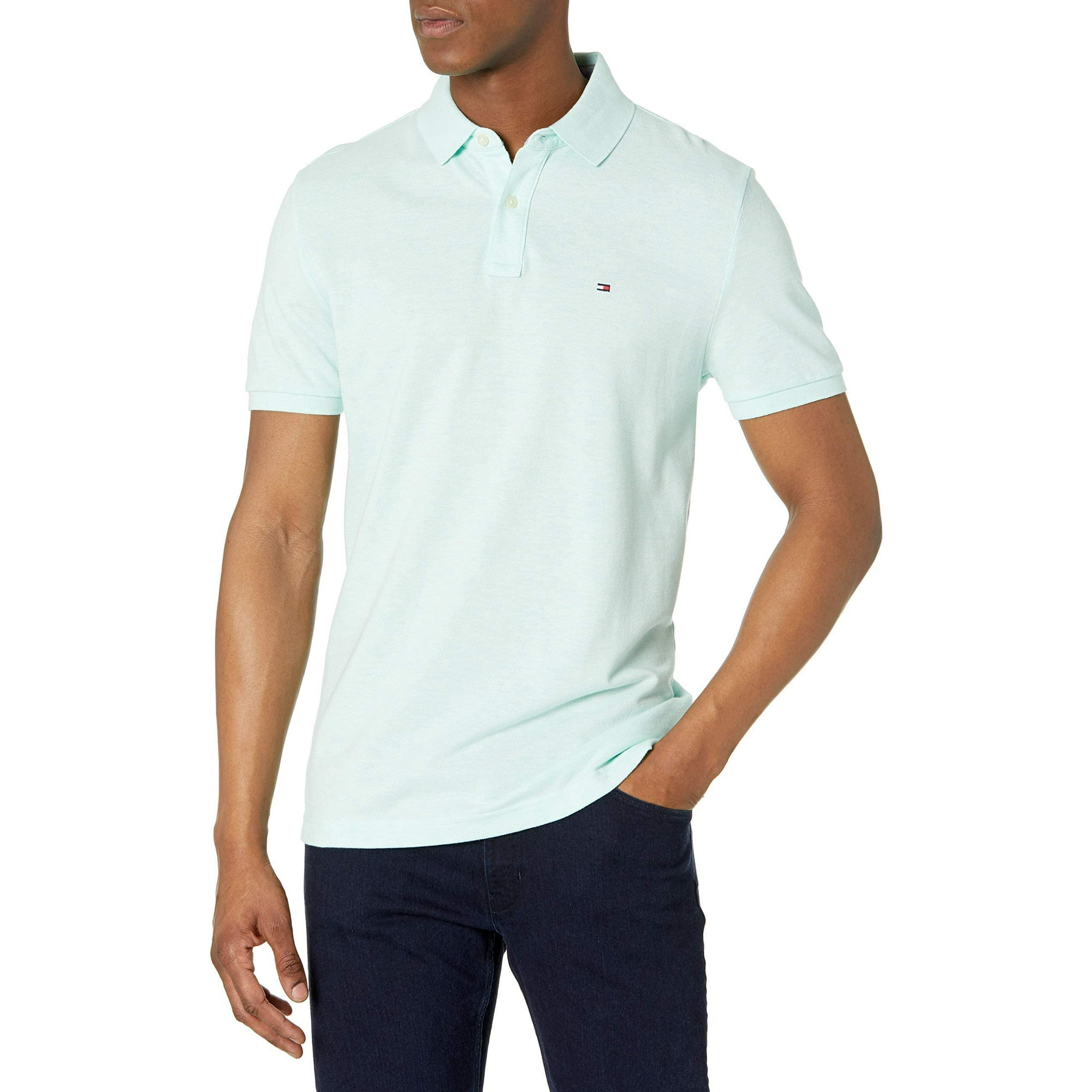 Polo Tommy Hilfiger Para Hombre, Corte Personalizado, Color Verde Jaspeado