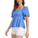 thumbnail image 4 of INSPIRE CHIC Lazo de Mariposa para Blusa de Mujer con Mangas Abullonadas Cuello Cuadrado Casual Peplum XL Azul, 4 of 6