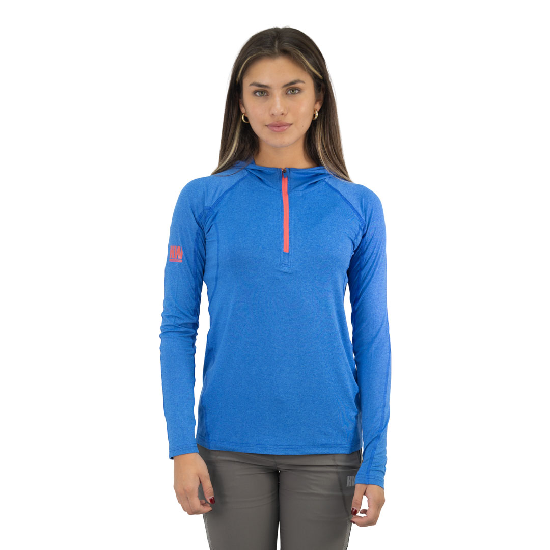 Hardwork - Polera Dry Fit Hw Spx C/ Gorro Manga Larga Mujer Elec Blue
