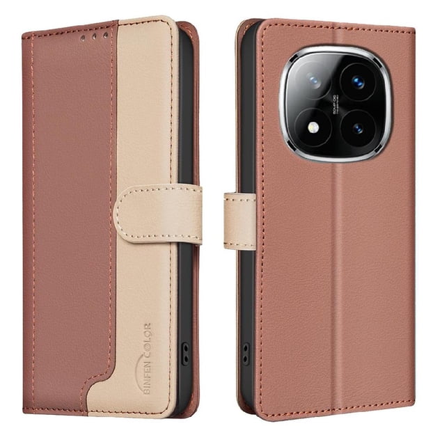 Funda Cartera con Bloqueo RFID para Xiaomi POCO X7 5G con Ranuras y Soporte Marrón
