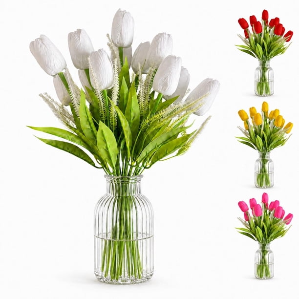 Ramos De 12 Tulipanes Artificiales Flor Decoración Tulipan blanco Talla Única