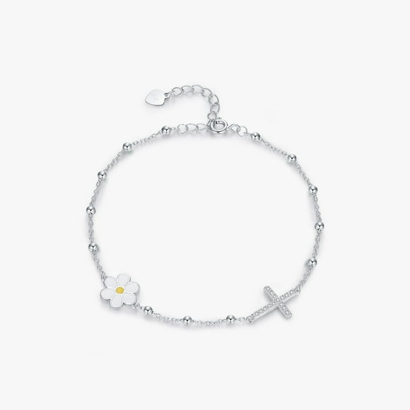 Pulsera HESHPAWS S925 Sterling Silver Cross Ajustable Plata