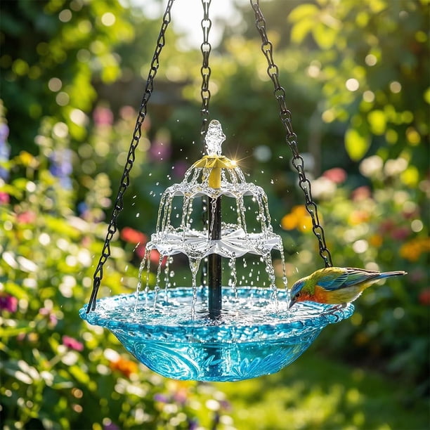 Baño pájaros solar colgante grande resistente intemperie cuenco vidrio decoración jardín