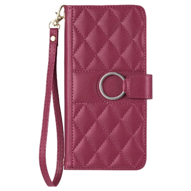 Funda Acolchada con Anilla y Correa para Samsung Galaxy S24 Plus Slots para Tarjetas Rojo