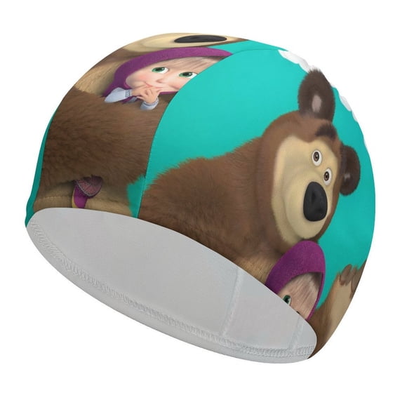 Masha y el oso Gorro de Natación de Licra, Gorro de Baño de Tela Cómoda, Gorro Elástico Antideslizante para Hombres, Mujeres y Niños