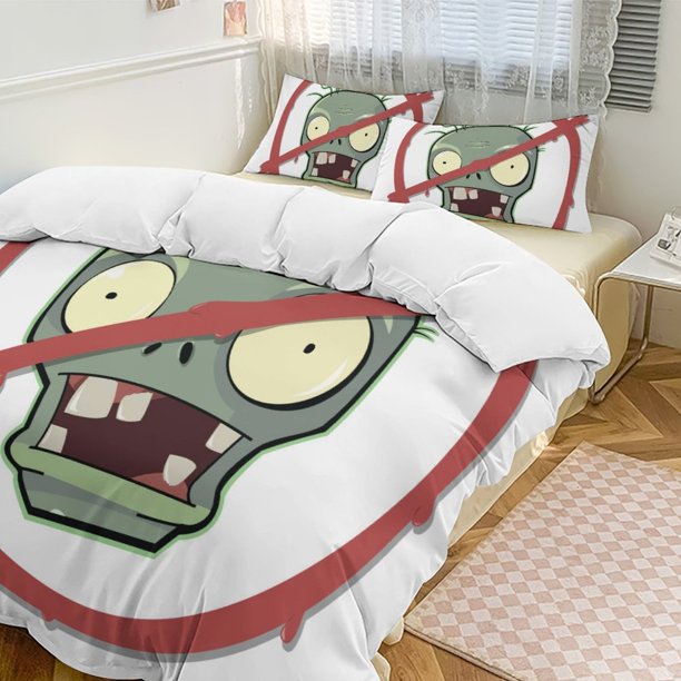 Plants Vs Zombies Quilt Set Thicken Soft 3 Pieces Bedding Set All Season Duvet Cove with 2 Pillowcases for Adult Women Girls Teens Home Room Decor
