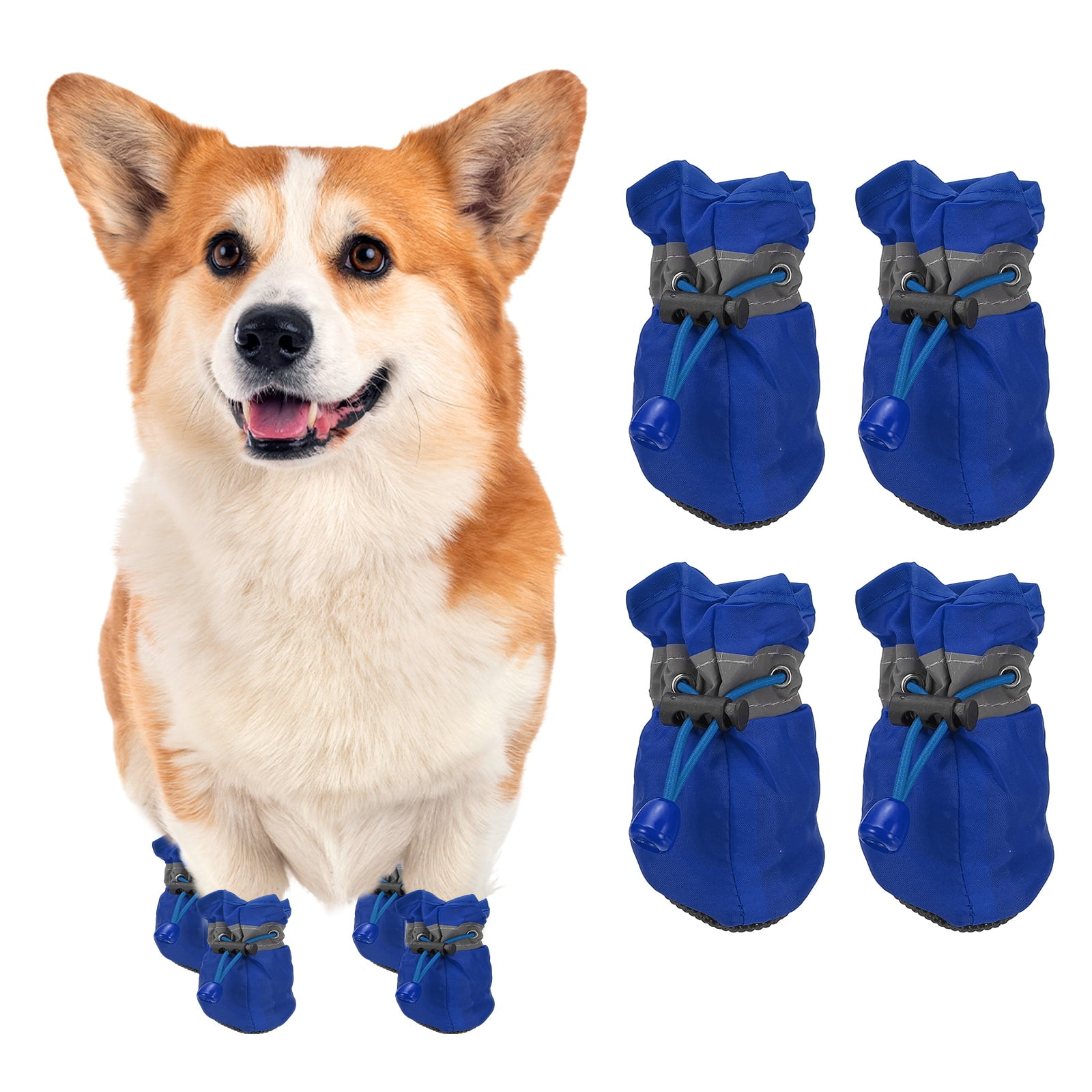Uxcell Zapatos Para Perros, Botas Para Perros, Protector De Patas Con Suela Antideslizante De Invierno Con Correa Reflectante Impermeable Suave, (4 Piezas, Oxford, Tamaño 3, Azul)