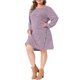 thumbnail image 4 of Vestido de punto para mujer de talla grande Agnes Orinda, cuello redondo, manga larga, decoración de botones, túnica casual de otoño e invierno, camiseta mini con bolsillos, 2X, púrpura, 4 of 5