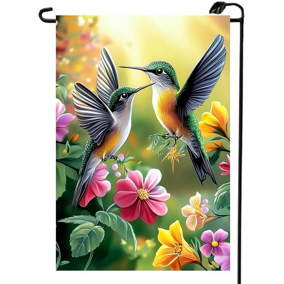 Bandera de jardín LienzoFest 30 × 46 cm, doble cara, con colibrí
