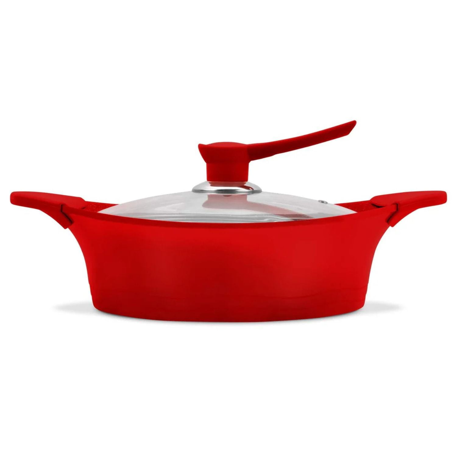 Guisera 28cm De Aluminio Fundido Bohlier Roja Tapa De Vidrio