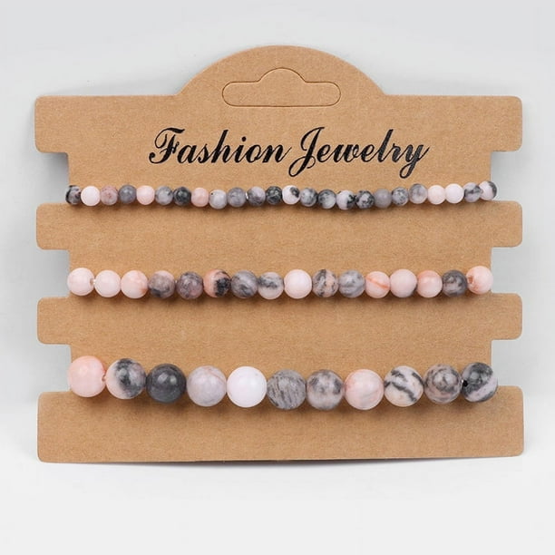 3pcs/set Colorful Natural Stone Beads Bracelets - Stretchable Bangle Jewelry Gift for Women