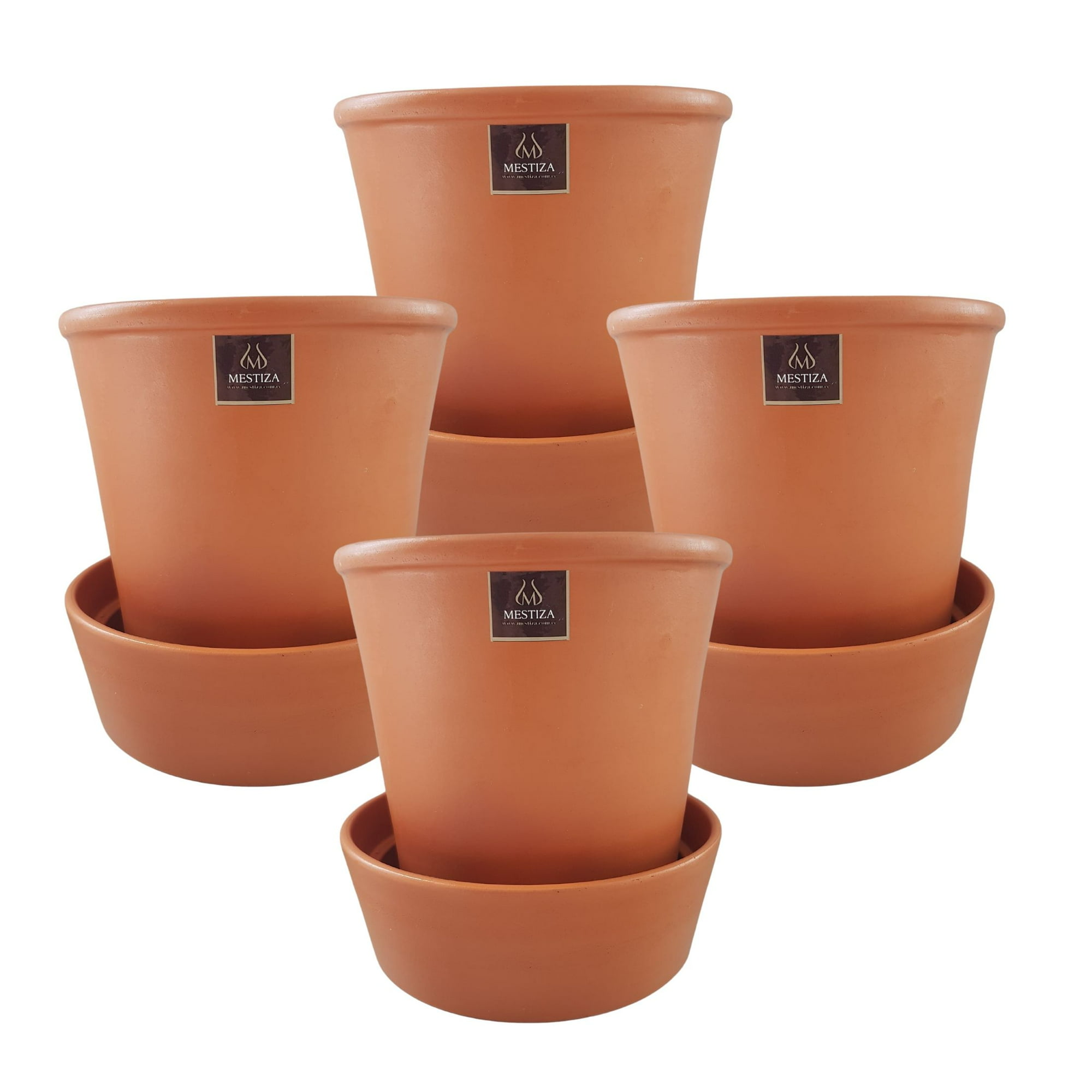 Pottery - Set De 4 Macetas Zaia 15 Cm Terrarcilla Y Sus Platos