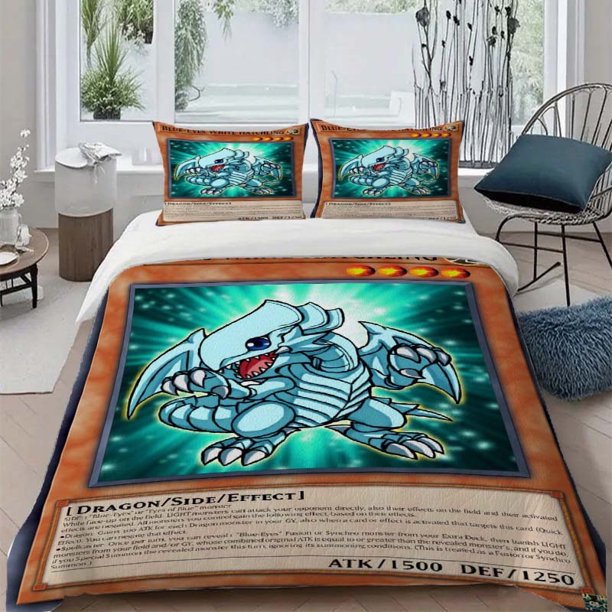 3pcs Qingyan White Dragon Juvenile Card Display Light Attribute Dragon Clan Effect Theme Pattern Bedding Set Duvet Cover and Pillowcases