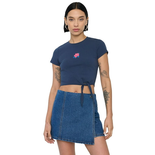 Polera Mujer Manga Corta Nudo Gris Oscuro Corona