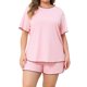 thumbnail image 1 of Agnes Orinda Mujeres Tallas Grandes 2 Piezas Ropa de Dormir Cuello Redondo Pijamas Tops y Shorts Conjunto Casual para Casa 1X Rosa, 1 of 6