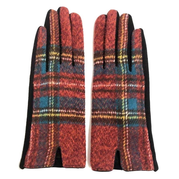 Guantes cálidos de lana escocesa a cuadros simétricos de moda para otoño e invierno, guantes de montar para mujer a prueba de frío