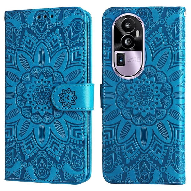 Funda tipo cartera FOXDOCK para OPPO Reno 10 Pro Plus , diseño girasol en relieve, cuero PU, cierre magnético, soporte y tarjetero