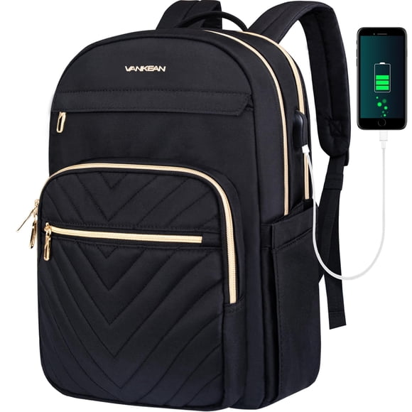 Mochila para portátil VANKEAN de 15,6 pulgadas, impermeable, puerto USB, negra