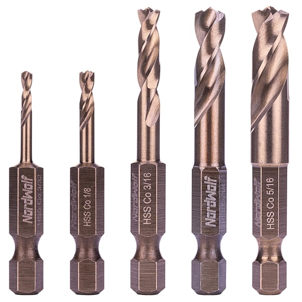Juego de brocas NordWolf M35 Cobalt Stubby de 5 piezas para acero inoxidable y metales duros