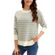 thumbnail image 4 of ATHLECHIC Suéter de Punto a Rayas para Mujer Cuello Redondo Oversize con Aberturas Laterales Tops Informales de Otoño XL Albaricoque-negro, 4 of 5