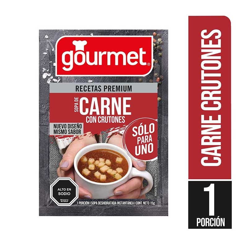 Sopa Individual Sabor Carne Con Crutones Sobre 15 g Gourmet
