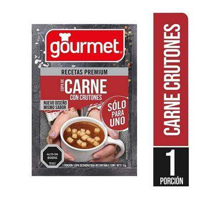 Sopa Individual Sabor Carne Con Crutones Sobre 15 G Gourmet