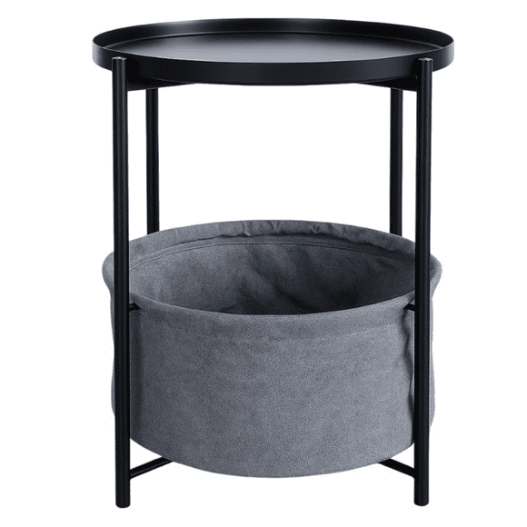 Mesa Lateral Auxiliar 2 Niveles con Cesta 42x42x52cm Negro