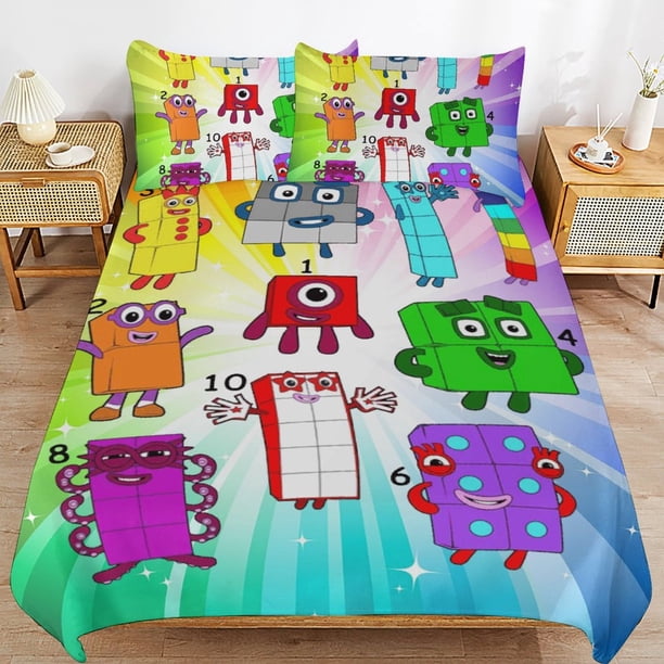 Number Block Bedding Set Duvet Cover Comfortable and Lightweight Cartoon Bedding 3 Piece Bed Set