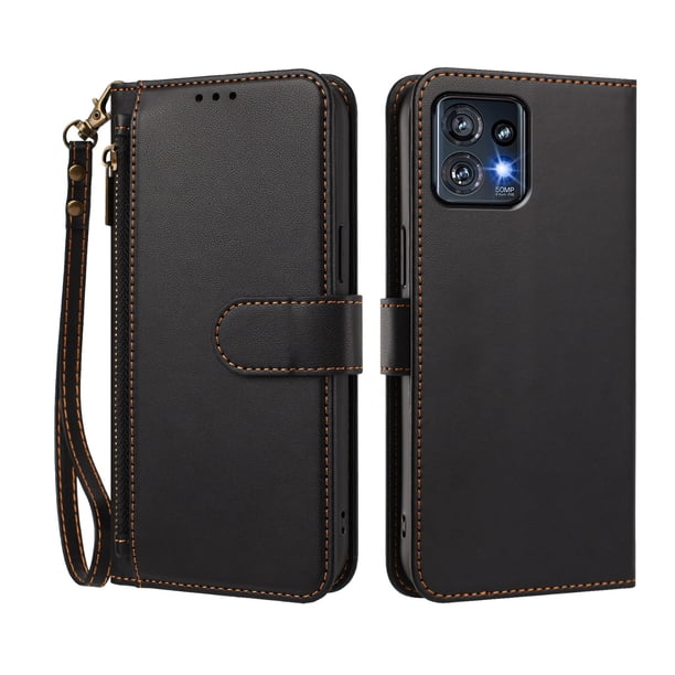 Funda Tipo Billetera para Motorola Moto Edge plus 2023 con Soporte y Bolsillo con Cierre Negro