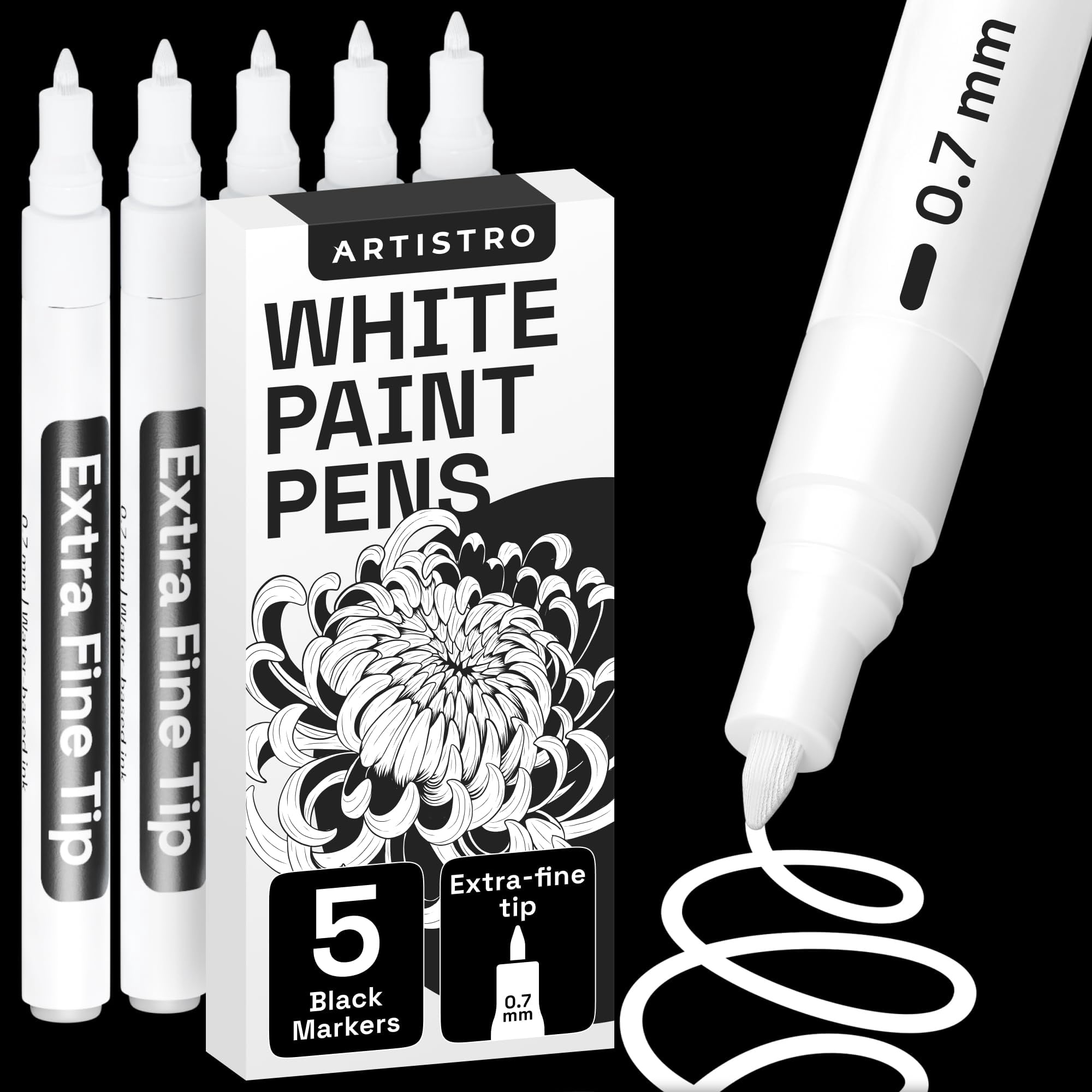 Set De 5 Marcadores De Pintura Blanca Artistro Punta Extra Fina 0.7 Mm