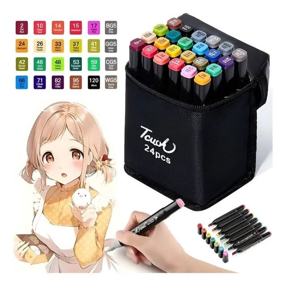 Marcadores Set De 24 Plumones Doble Punta Para Colorear Marcadores Vibrante