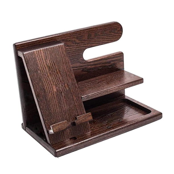 Estación de acoplamiento de teléfono de madera, organizador de escritorio para llaves, regalo para hombres, organizador de mesita de noche, soporte de