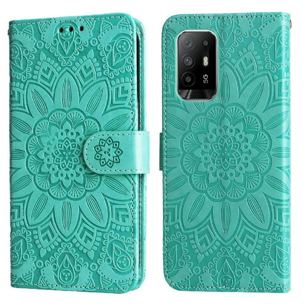 Funda tipo cartera FOXDOCK para OPPO Reno 6Z , diseño girasol en relieve, cuero PU, cierre magnético, soporte y tarjetero