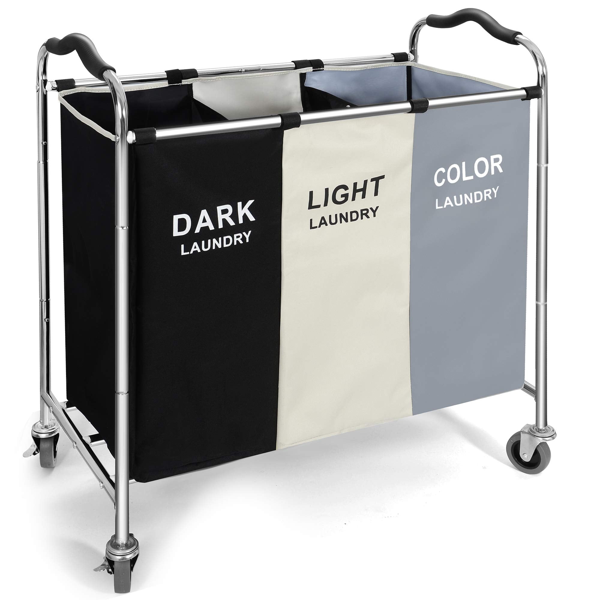 Cesto De Ropa Yuelan 240 L Con 3 Secciones Y Ruedas Resistentes