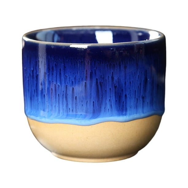 Tazas de Cerámica Sin Asas de 150 Ml, Taza para Sake, Taza de Té Y Yerba Mate Hecha a Mano de Estilo Tradicional Japonés, Taza para Café, Té, Sake, Ju Azul